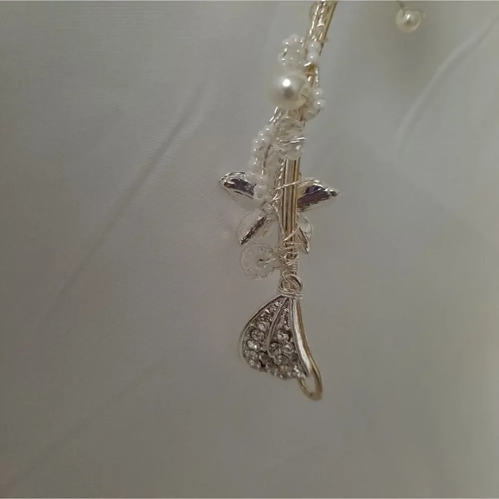 Bridal Floral Silver tone Metal Headband Rhinestone